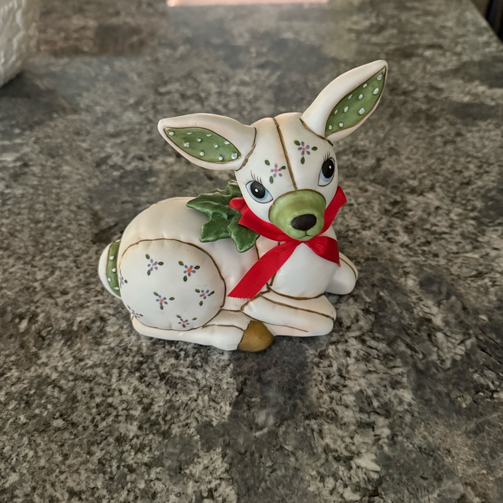 Lefton Holiday Deer Figurine with Red and Green Accents